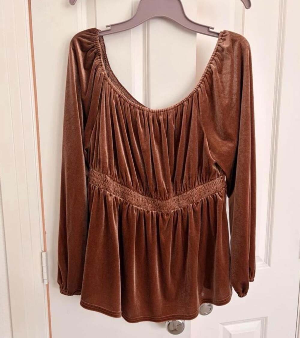 Bebonnie Velvet Top Size XXL Brown Long Sleeve Babydoll Blouse